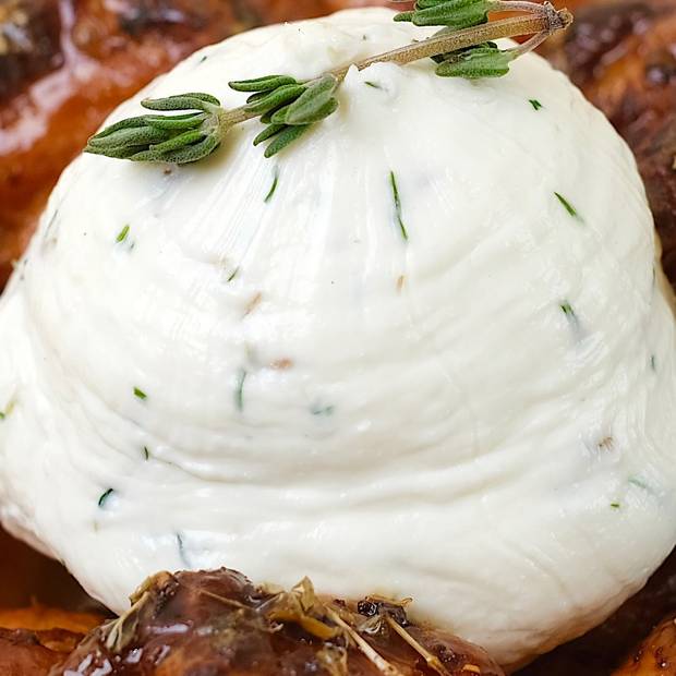 Savoury dish with burrata