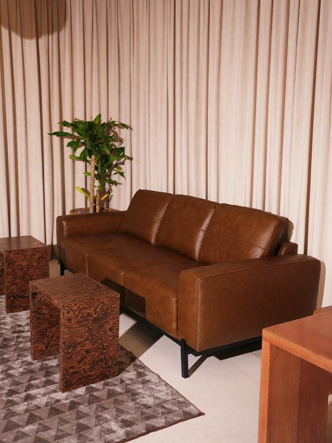 Seating area with leather benches